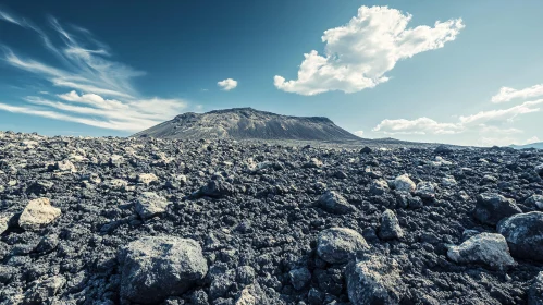 Rocky Volcanic Landscape with Mountain and Blue Sky