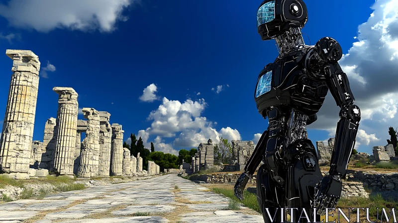 AI ART Futuristic Robot in Ancient Ruins