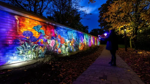 Nighttime Floral Mural Art