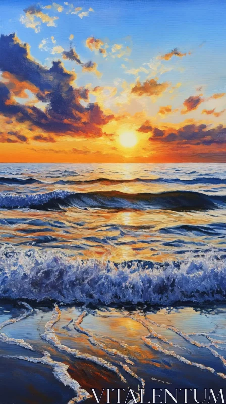 AI ART Serene Beach Scene at Sunset