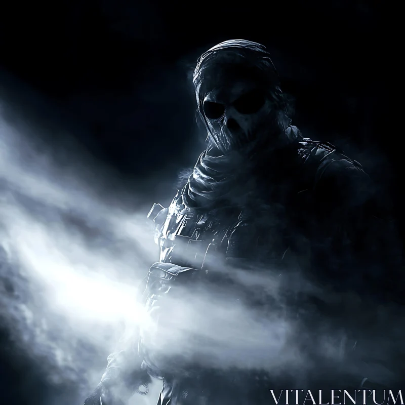 AI ART Mysterious Masked Figure in Shadowy Haze