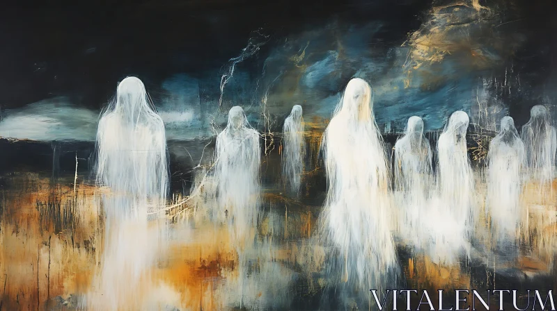 AI ART Ghostly Figures in Abstract Landscape