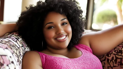 Smiling Woman Portrait in Pink