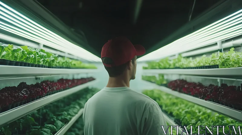 Modern Agriculture: Man in Hydroponic Farm AI Image