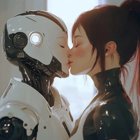 Romantic Moment Between Human and Cyborg