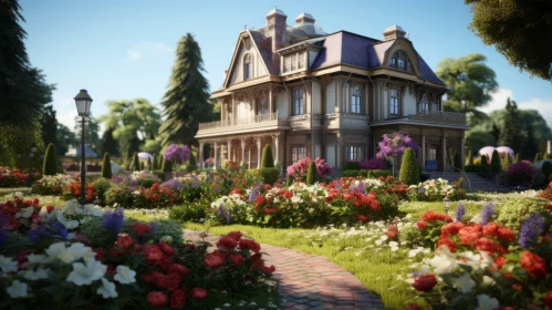3D Rendered Suburban Gothic Garden with Italianate Flair