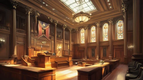 Ornate Wooden Courtroom with Natural Light