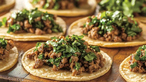 Appetizing Tacos with Fresh Cilantro and Ground Meat