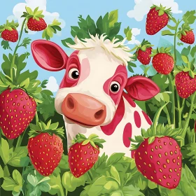 Whimsical Strawberry Cow Illustration