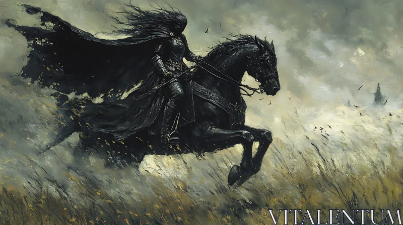 AI ART Equestrian Dark Warrior Fine Art