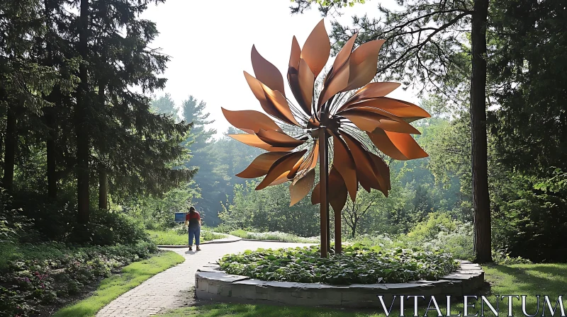 Grand Metal Blossom amid Tranquil Garden AI Image