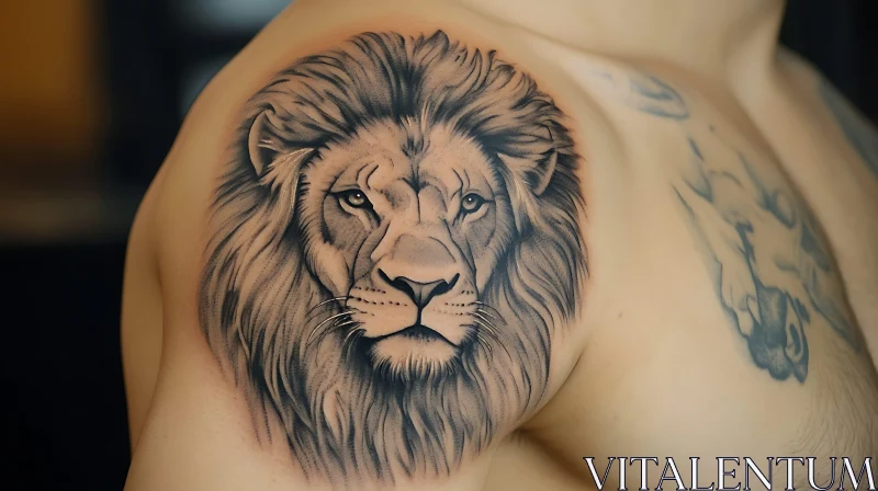 Majestic Lion Tattoo on Shoulder AI Image