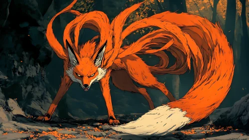 Mystical Fox with Many Tails