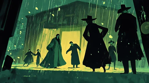 Figures in the rain