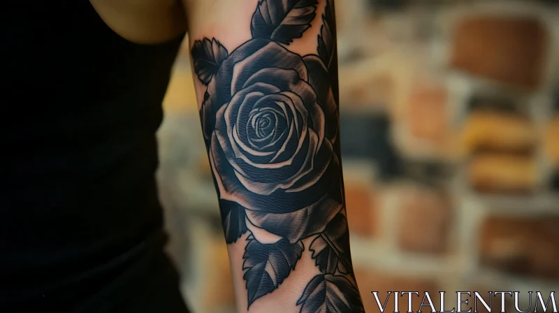 Intricate Rose Tattoo with Shaded Petals and Leaves AI Image