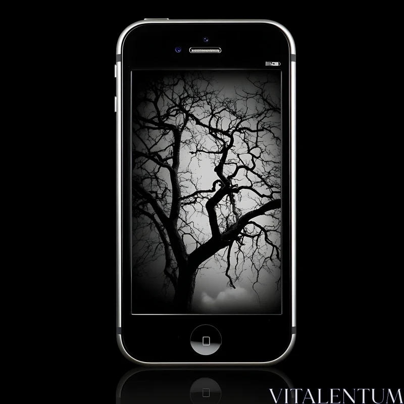 AI ART Monochrome Tree on Phone Screen