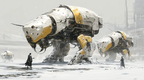 Mechanical Polar Bears in Winter Scene