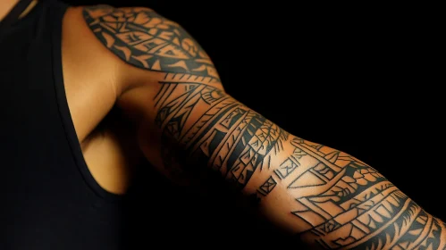 Detailed Black Ink Tribal Tattoo on Arm