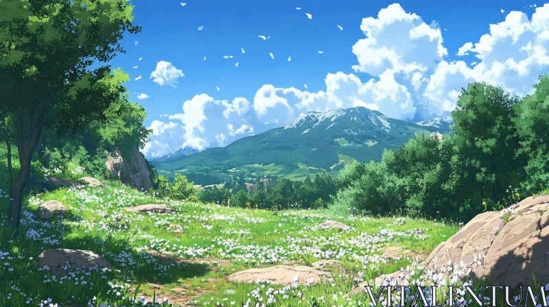 AI ART Idyllic Mountain View with Flower Meadow