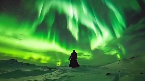 Northern Lights and Silhouette in Winter