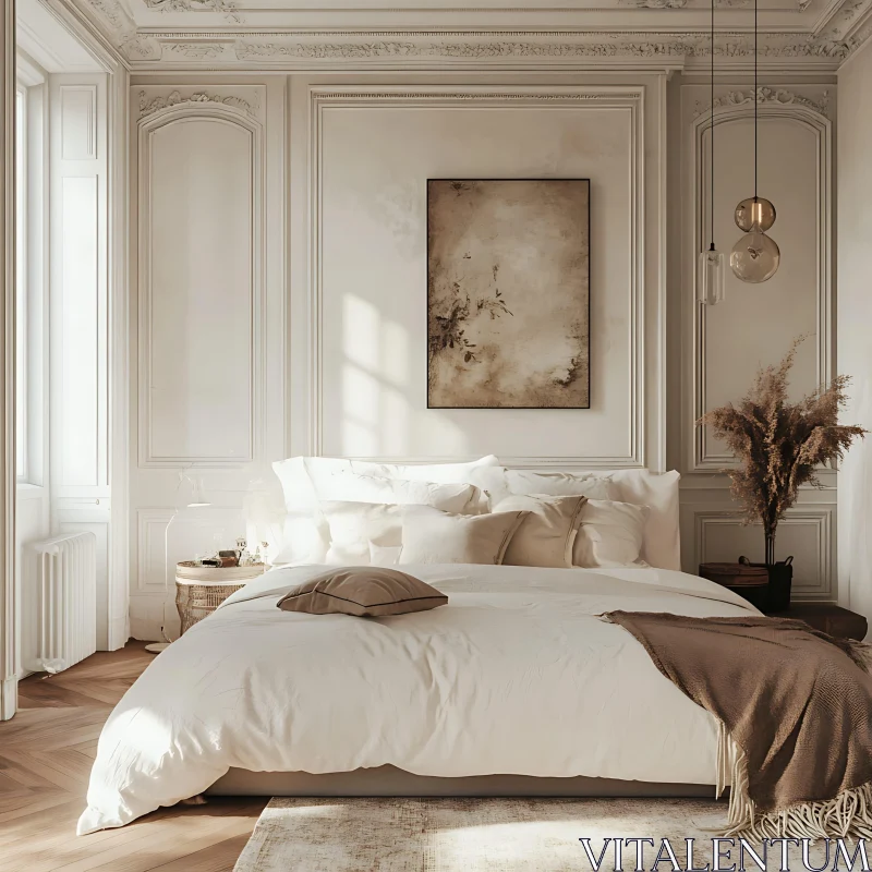 Neutral Bedroom with Classic Decor Elements AI Image