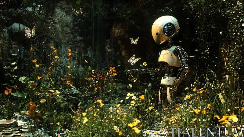 AI ART Android Amongst Wildflowers and Butterflies