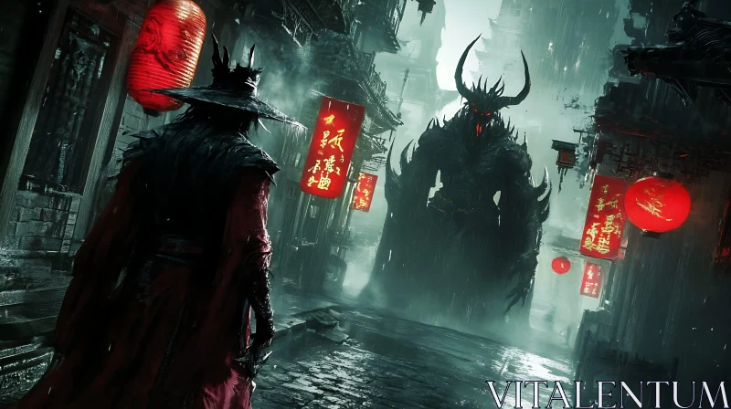 AI ART Dark Fantasy Samurai vs Demon