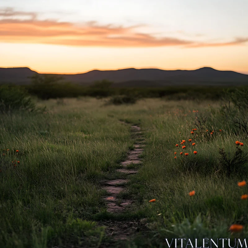 Evening Stroll Through Wildflower Meadow AI Image