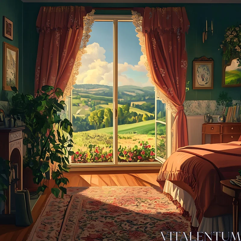 Bedroom with a View: Cozy Interior Scene AI Image