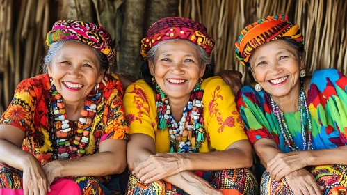 Three Women in Colorful Traditional Attire