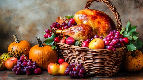 Thanksgiving Basket with Turkey and Produce