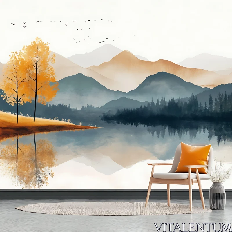 AI ART Peaceful Mountain Lake Reflection Art