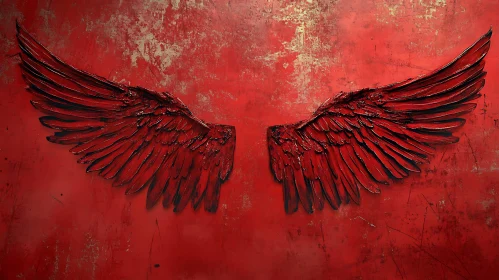 Abstract Crimson Wings on Textured Canvas