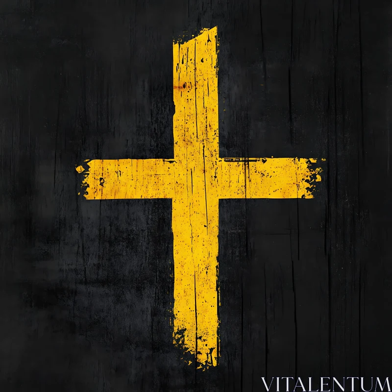 AI ART Grunge Yellow Cross on Black Background