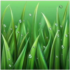 Verdant Grass Blades with Water Pearls