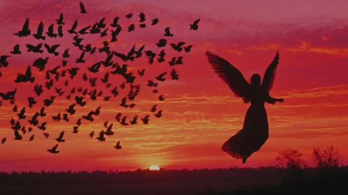 Soaring Angel at Sunset