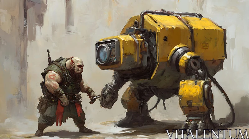 Orc and Robot Encounter AI Image