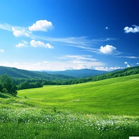 Scenic Green Field and Mountain View