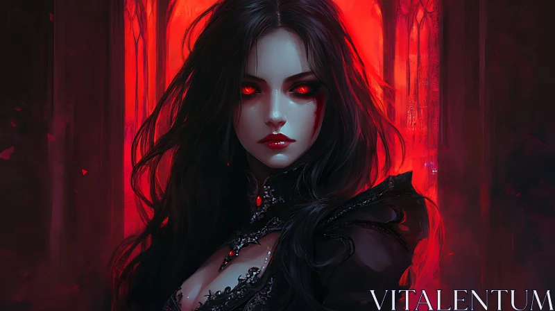 AI ART Dark Vampire Woman with Red Eyes