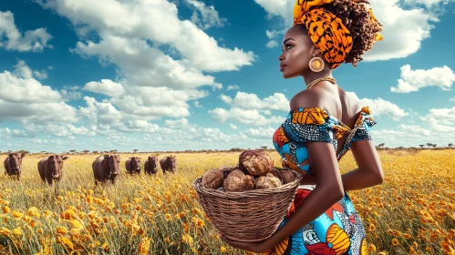 Woman in African Dress with Basket