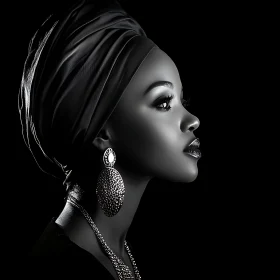 Monochrome Profile of Woman with Headwrap