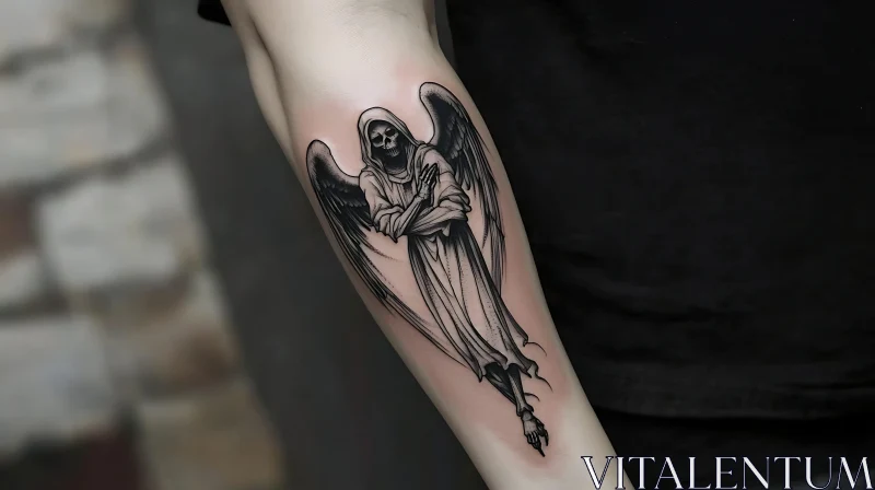 Eerie Grim Reaper with Angel Wings Tattoo AI Image