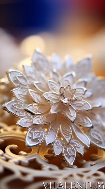 Elegant Flower Brooch with Gold and White Accents AI Image