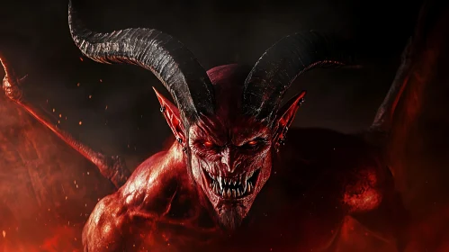 Crimson Demon with Horns and Red Eyes