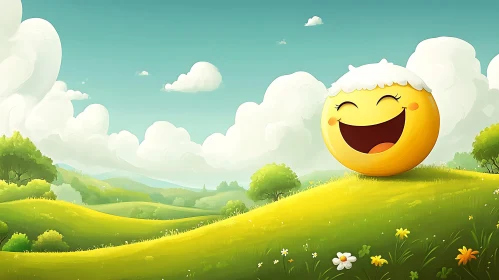 Smiling Emoji on Green Field