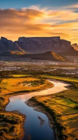 Serene River and Majestic Table Mountain at Sunset