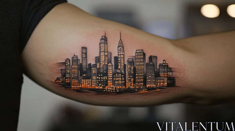 AI ART Urban Skyline Tattoo on Arm