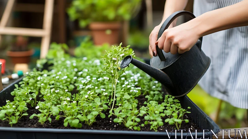 Watering Seedlings with Care AI Image