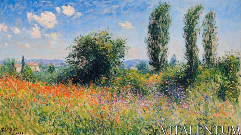 Summer Meadow Landscape with Wildflowers AI Image