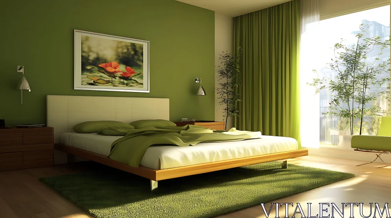 AI ART Modern Bedroom with Green Accents